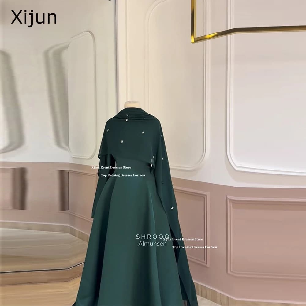 Xijun Modesto Evening Dresses in Green Satin Mantle A-Line Long Dance Dresses Beads Occasion Dance Dresses 2026 Custom Women
