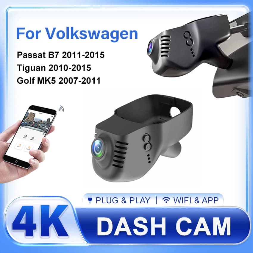 4K 2160P Auto Dash Cam For Volkswagen Passat B7 2011-2015 Tiguan 2010-2015 Golf MK5 2007-2011 Front and rear WIFI Car Dvr Dashcam