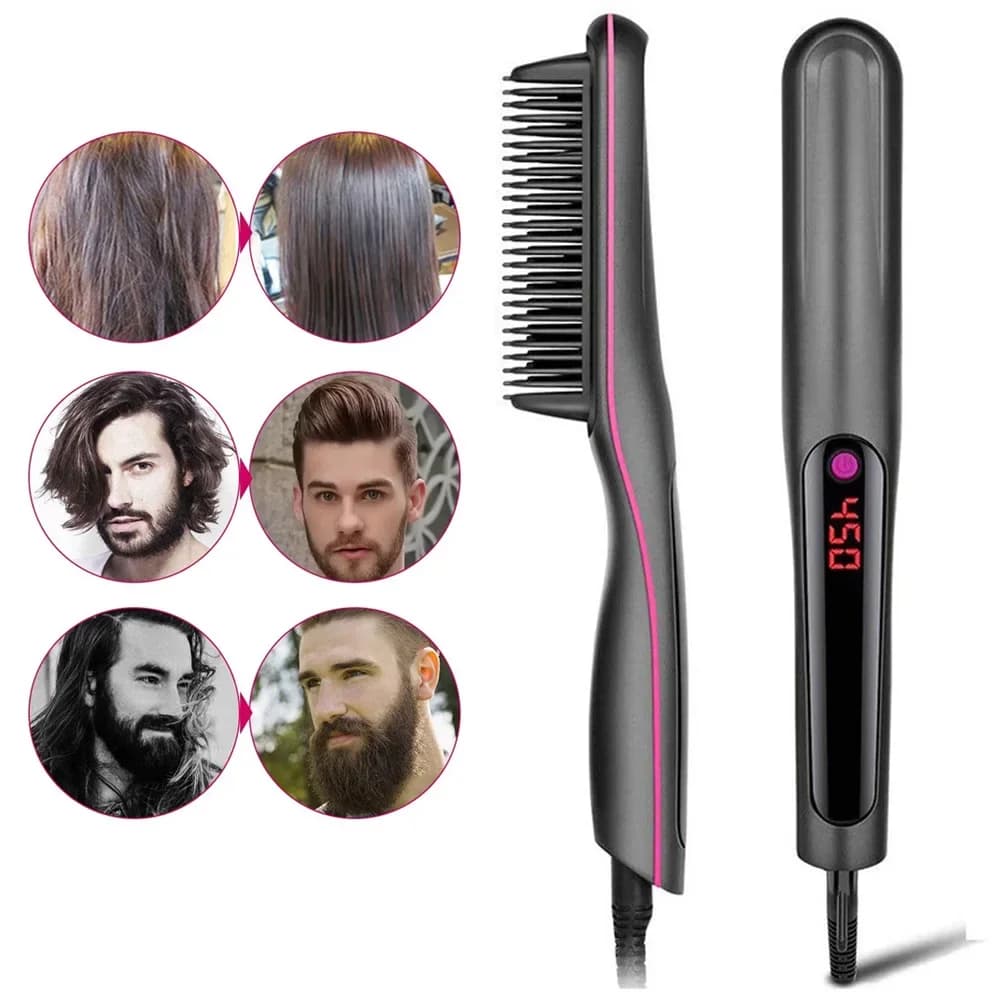 Professional smoothing brush for hair with anti-coating function, rapid heating, ironing plate, hot comb, ironing brush for man