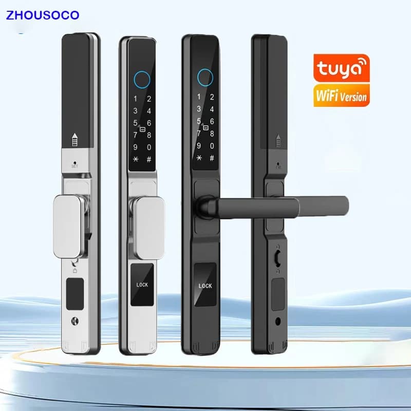 Impermeabile Tuya Smartlife APP WiFi Serratura per impronte digitali esterna Scheda password Serratura elettronica intelligente per porta scorrevole in alluminio/vetro