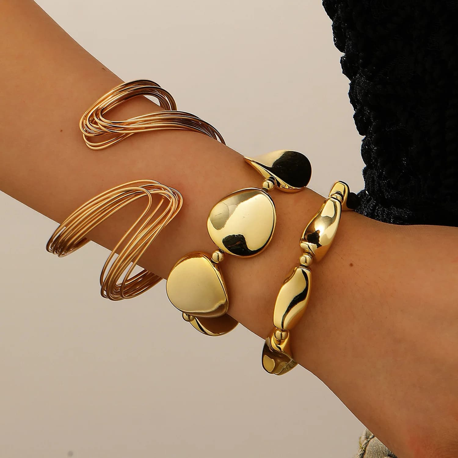 European and American 3-piece bracelet set going out outfits metal irregular design feeling open bracelet fashion trend cosplay vacation outfits women