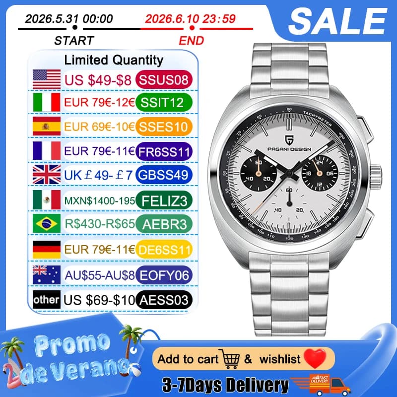 PAGANI DESIGN 2026 NEW Chronograph with retro tortoise 1782 men's fashion quartz wristwatch Luminous waterproof watch Reloj hombre
