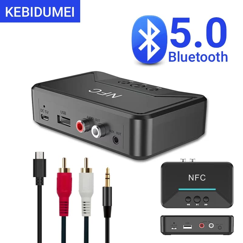 KEBIDUMEI Ricevitore audio Bluetooth 5.0 NFC 3,5 mm AUX RCA USB U-Disk Adattatore wireless per musica stereo HIFI per kit auto Altoparlante Amp