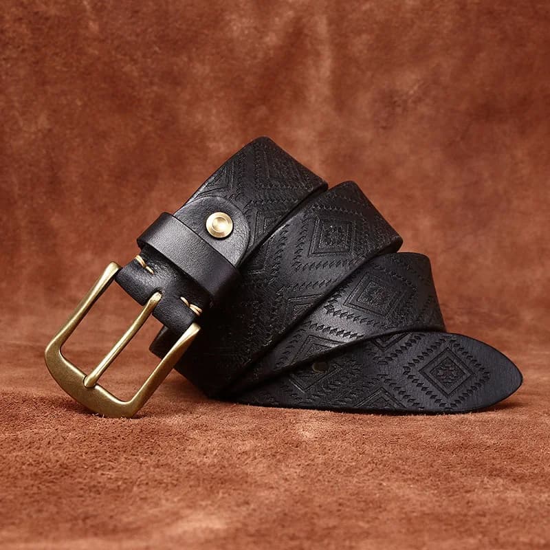 Men's Genuine Leather Belt Laser-Engraved First-Layer Cowhide with Pin Buckle Personalized Trendy Casual Accessory for Adults