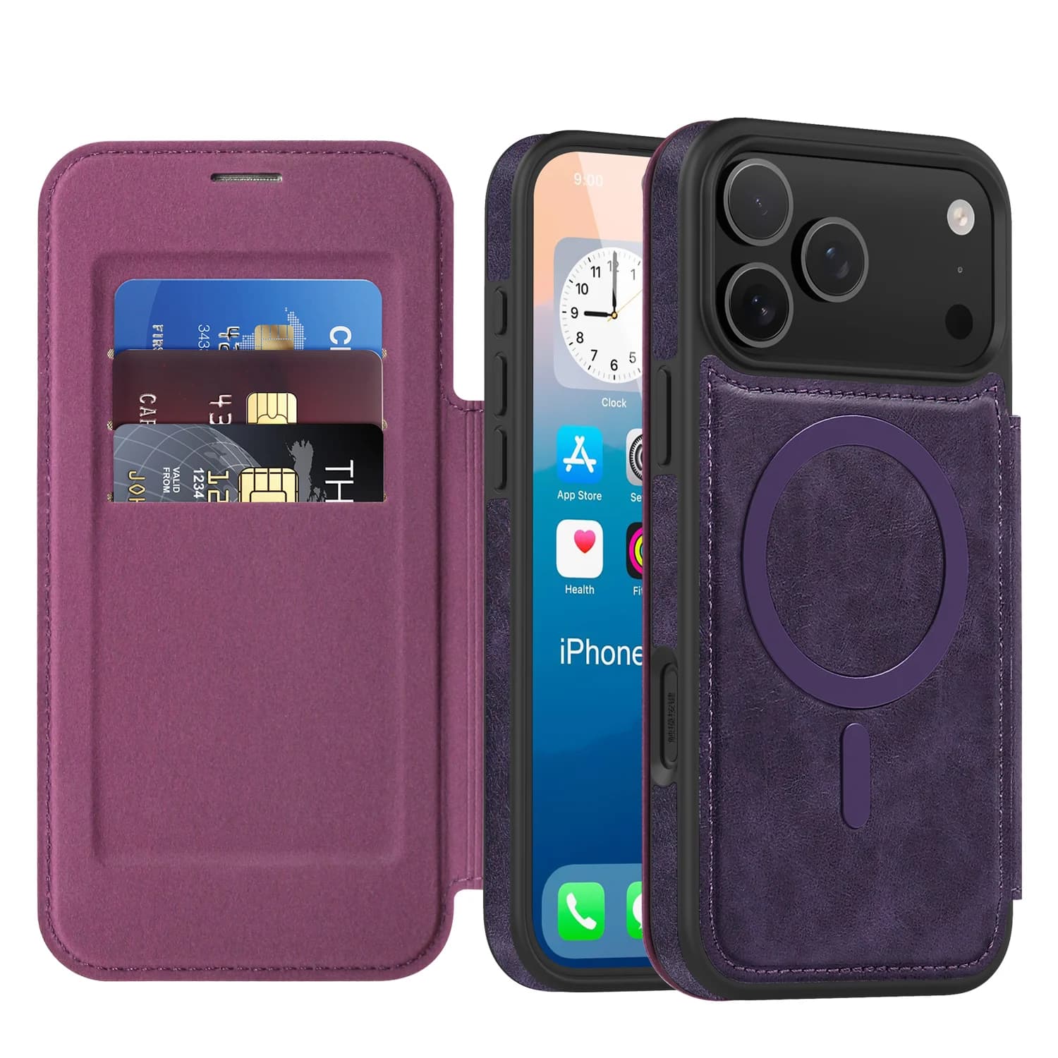 Custodia a libro in pelle Business per iPhone 15 16 17 Pro Max 13 14 15 Pro 16E 17 Air con slot magnetico MagSafe integrato e cover posteriore in PU