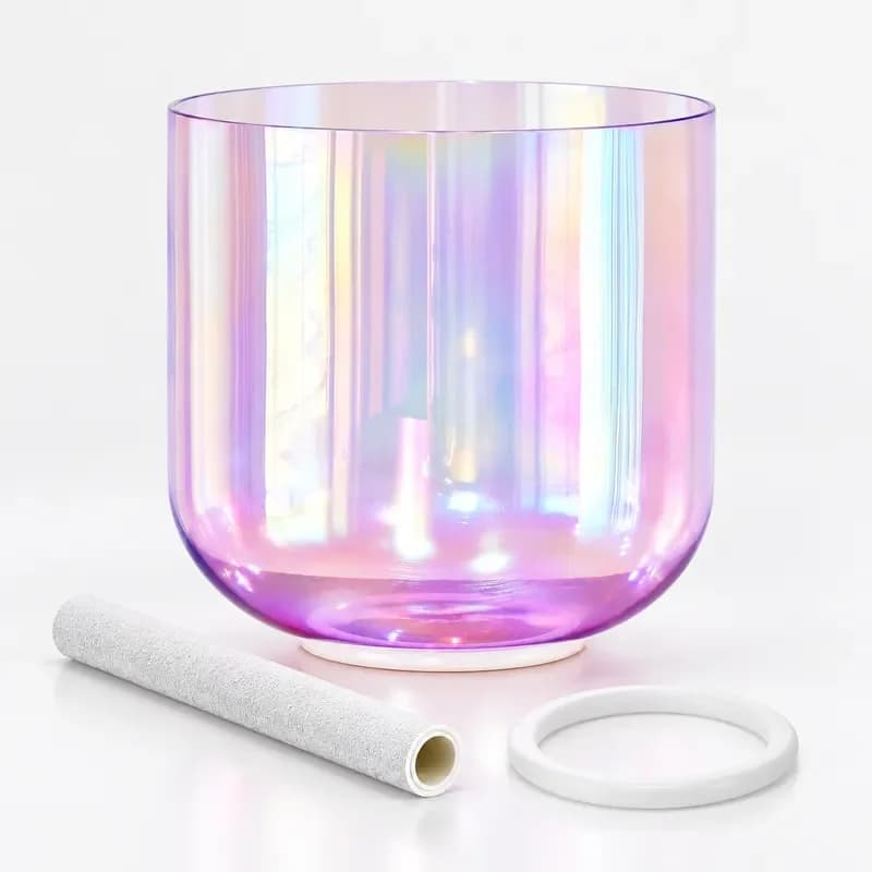 STAR LIN KUP 7 Inch Alchemy Purple Clear Quartz Crystal Singing Bowl with Cosmic Light for Sound Healing Meditation Yoga