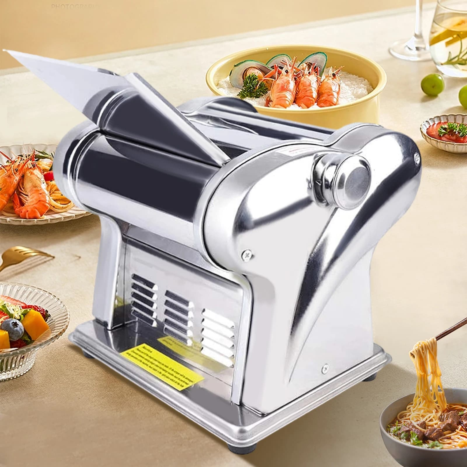 110V 135W Potente macchina per noodle con motore 410 Rullo automatico per pasta fresca in acciaio inossidabile per uso domestico