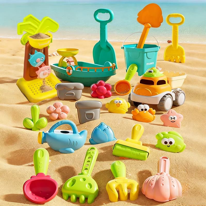 Set di Giocattoli da Spiaggia per Bambini: Stampi per Sabbia a Forma di Animali, Ruota d'Acqua, Pale, Barca da Spiaggia, Strumenti per Costruire Castelli di Sabbia, Giochi Estivi all'Aperto per Acqua/Sabbia