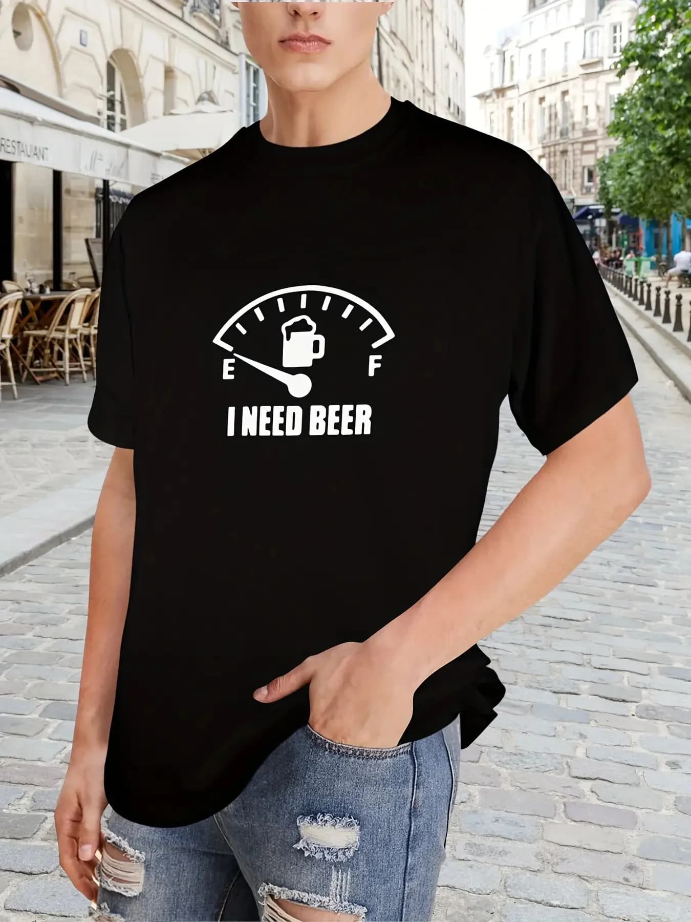 T-shirt divertente da uomo per amanti della birra 2026 - Grafica con indicatore di carburante e boccale di birra, T-shirt casual traspirante a maniche corte con stampa 120%