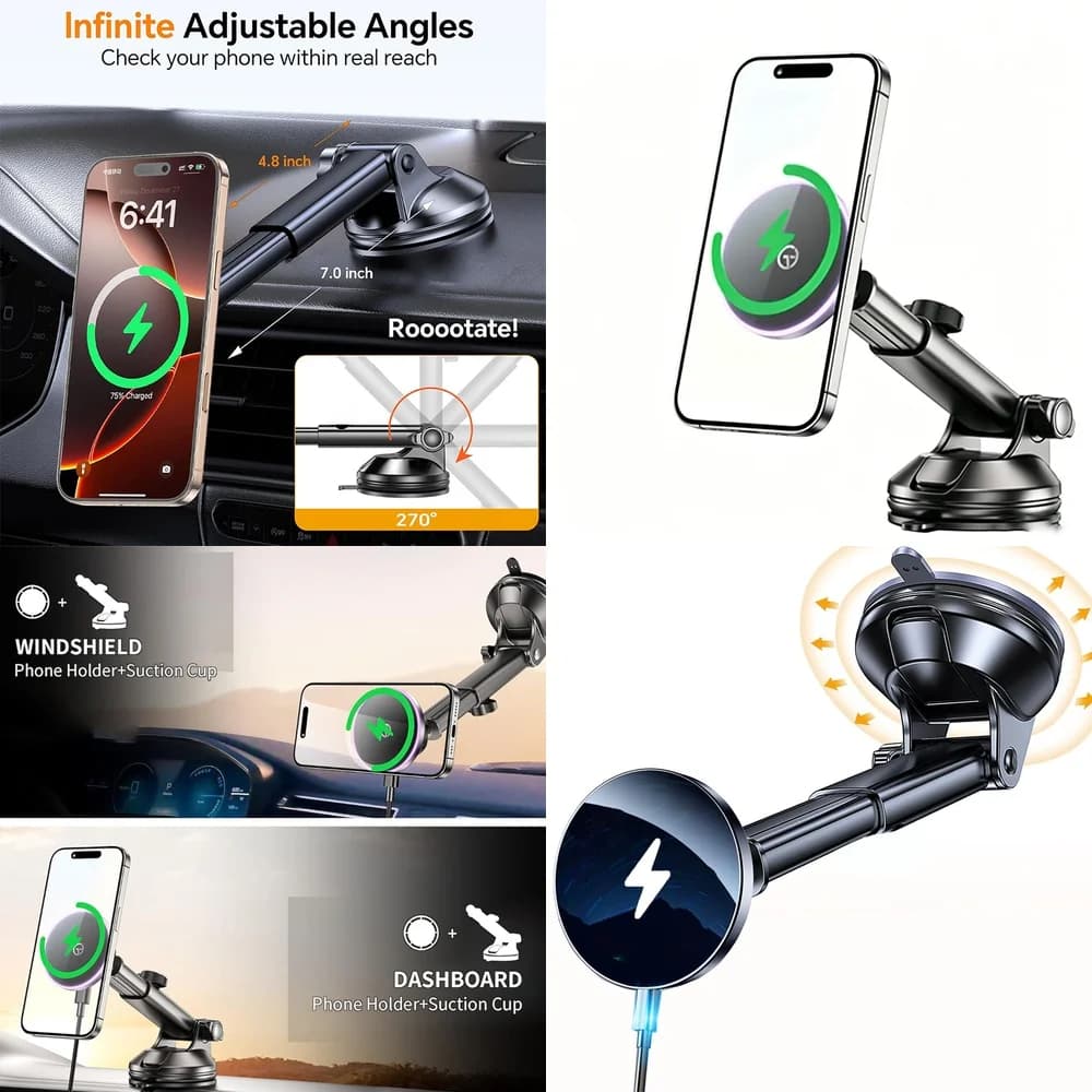 Nuovo 2026 Accessori Elettronici: Caricabatterie Wireless Magnetico per Auto, Supporto Telefono da Parabrezza, Caricatori e Adattatori per Consumatori