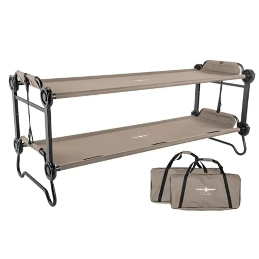 Large portable camping beds with transport bags - Durable indoor or outdoor sleeping system, convertible into bench or separate bed