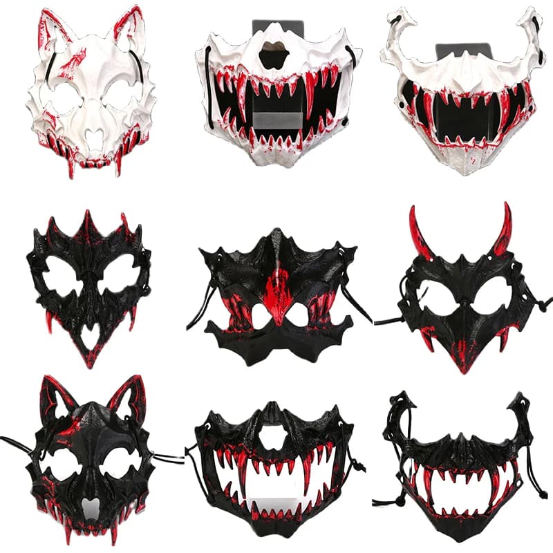 Maschera di Halloween maschera mezza faccia Cos Dragon God fierous Tiger Night Fork Tengu Man Wolf Mask Performance Skull Masks