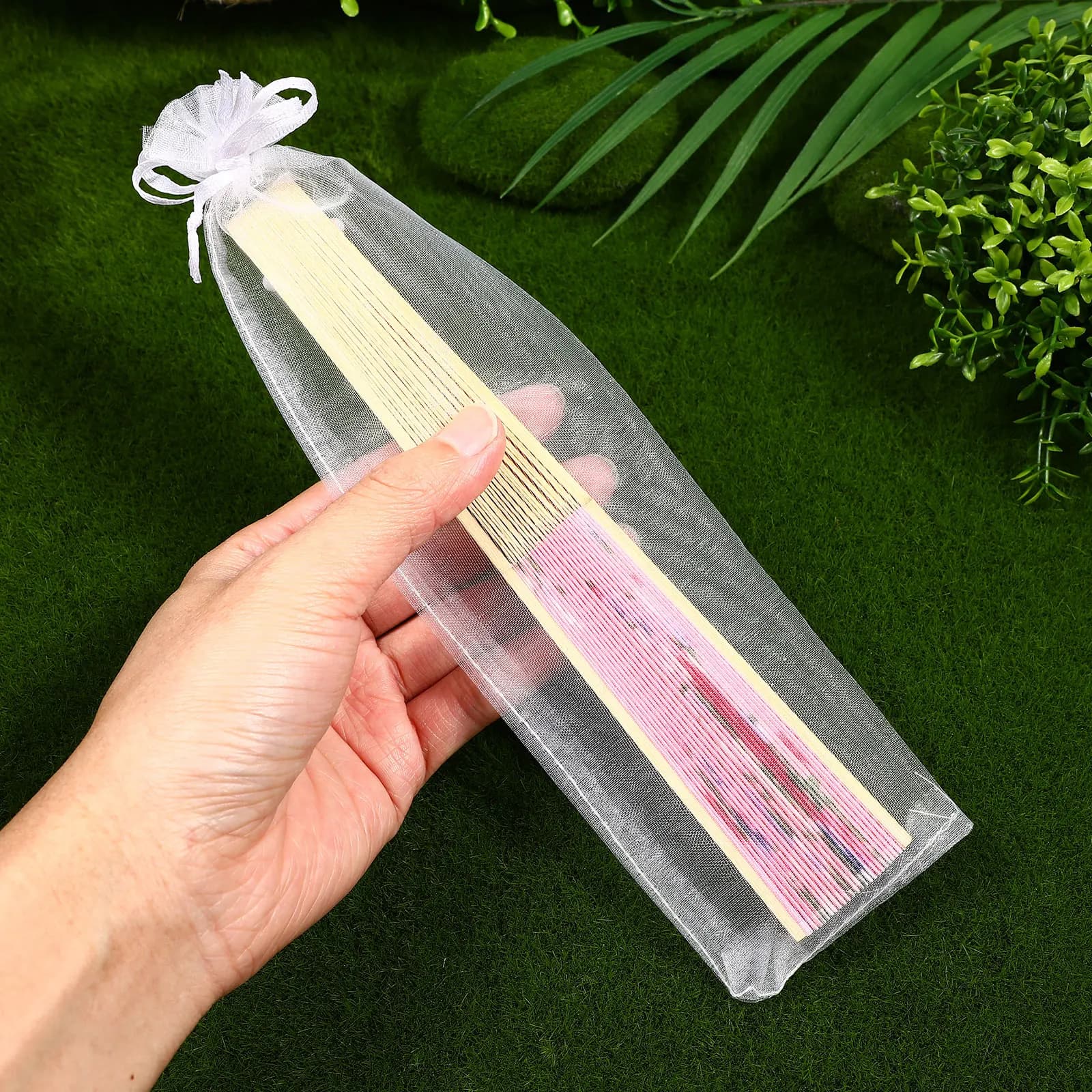10pcs Drawstring Organza Bags Folding Hand Fan Pouch Drawstring Fan Packaging Bag Party Wedding Favor Gift Candy Jewellery Bags