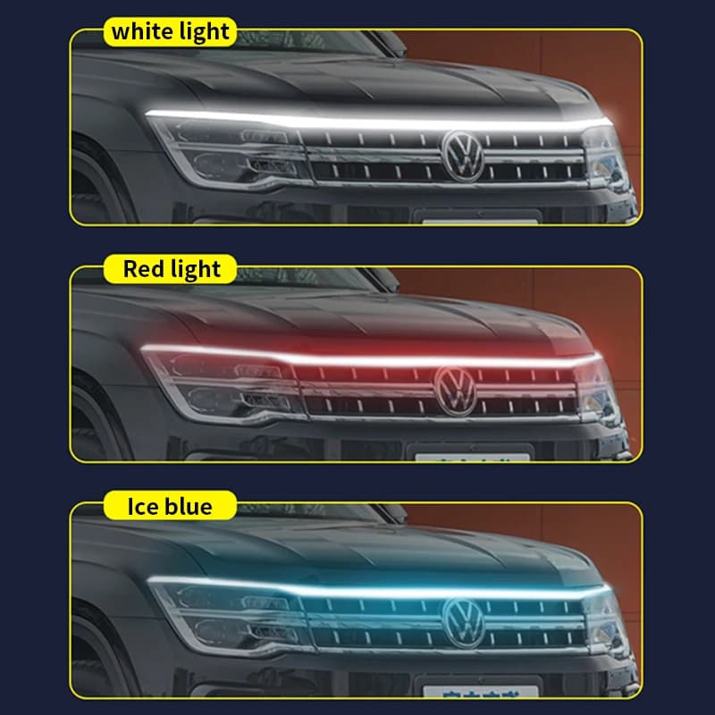 Striscia LED universale per indicatori di direzione con scansione dinamica del cofano dell'auto tramite luce diurna a LED e decorazione a striscia.