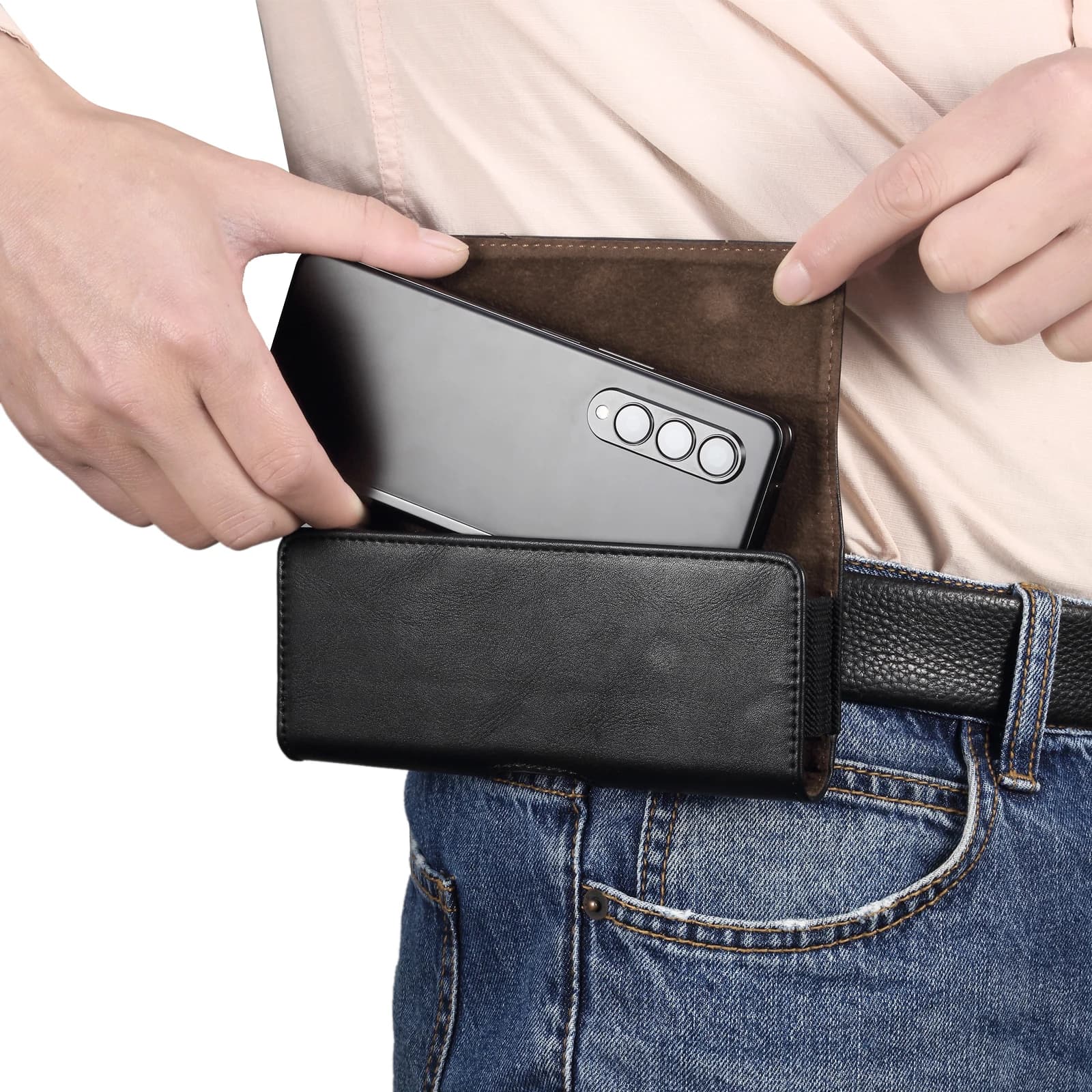 Custodia da cintura in pelle con clip da uomo marsupio per Samsung Galaxy Z Fold7 Fold6 Fold5 Fold3 7 6 5 4 3 5G, Vivo X Fold Holster Pouch Cover