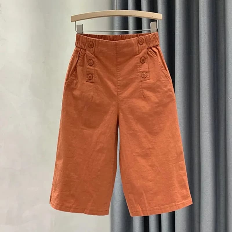 Pantaloni Capri da donna a gamba larga casual con elastico in vita ‌