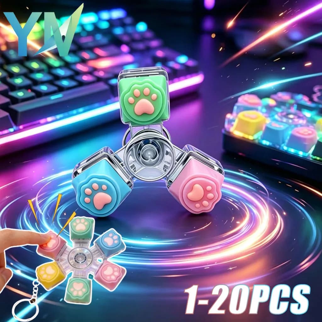 1-20 Pezzi Tastiera in Silicone a Forma di Zampa di Gatto, Fidget Spinner Antistress per Tastiera, Giocattolo Decompressione, Giroscopio da Dito, Portachiavi