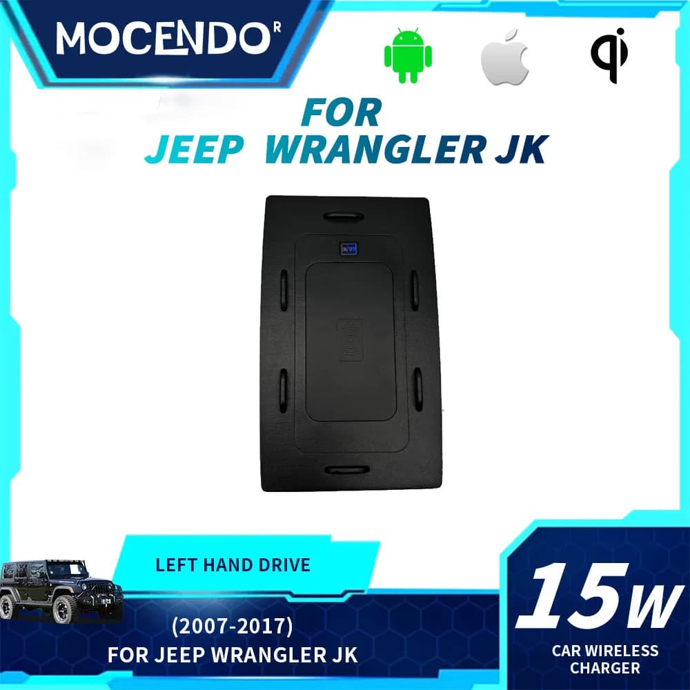 Car wireless charger for Jeep Wrangler JK 2007-2017, 15W fast charger, charging base, phone support