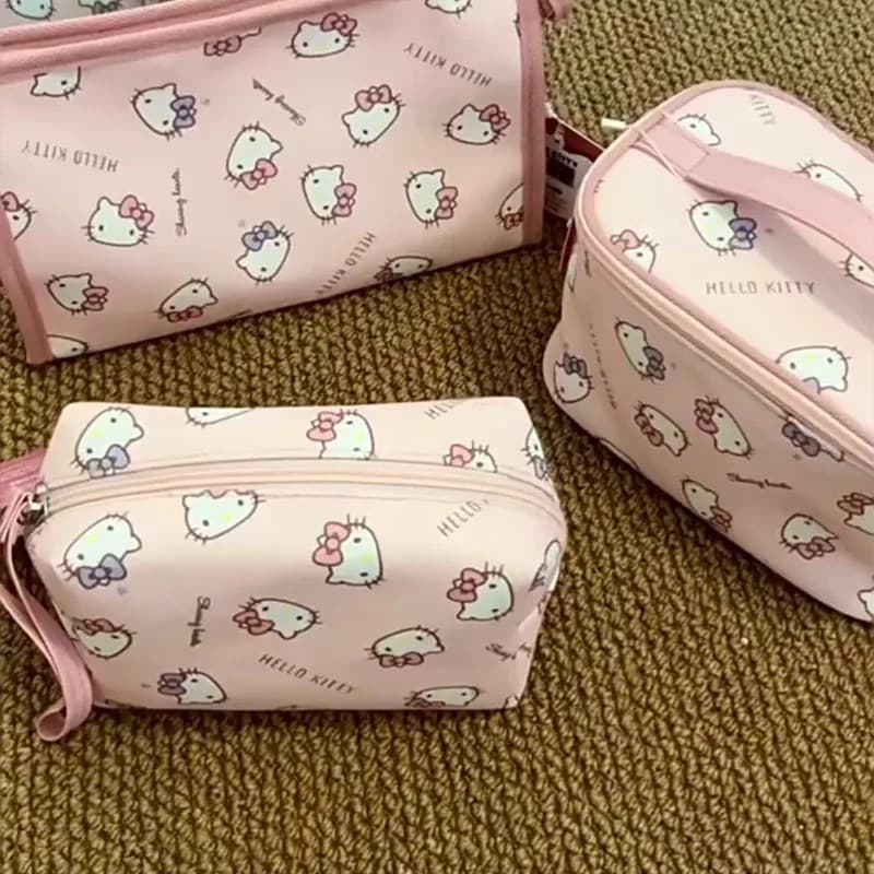 Hello Kitty Makeup Bag Large Capacity Handheld Cosmetic Bag Cute Cat Portable Travel Toiletry Organizer Wash Pouch Gift