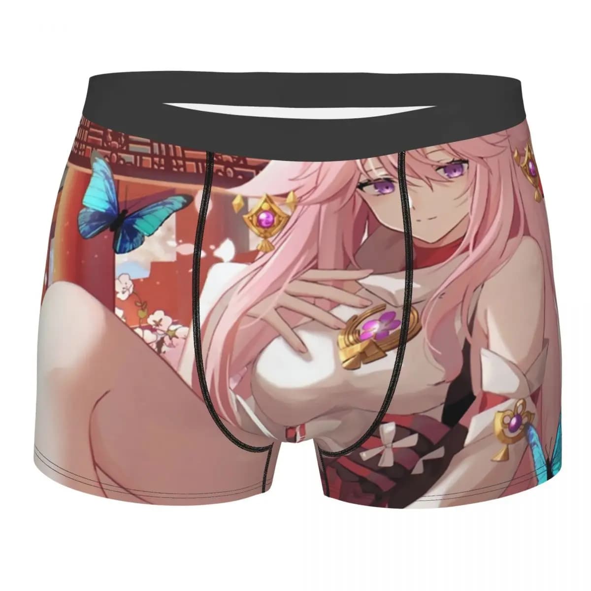 Genshin Impact Yae Miko Boxer Shorts da uomo con stampa 3D, mutande da uomo traspiranti con stampa 3D, mutande da gioco con cartoni animati