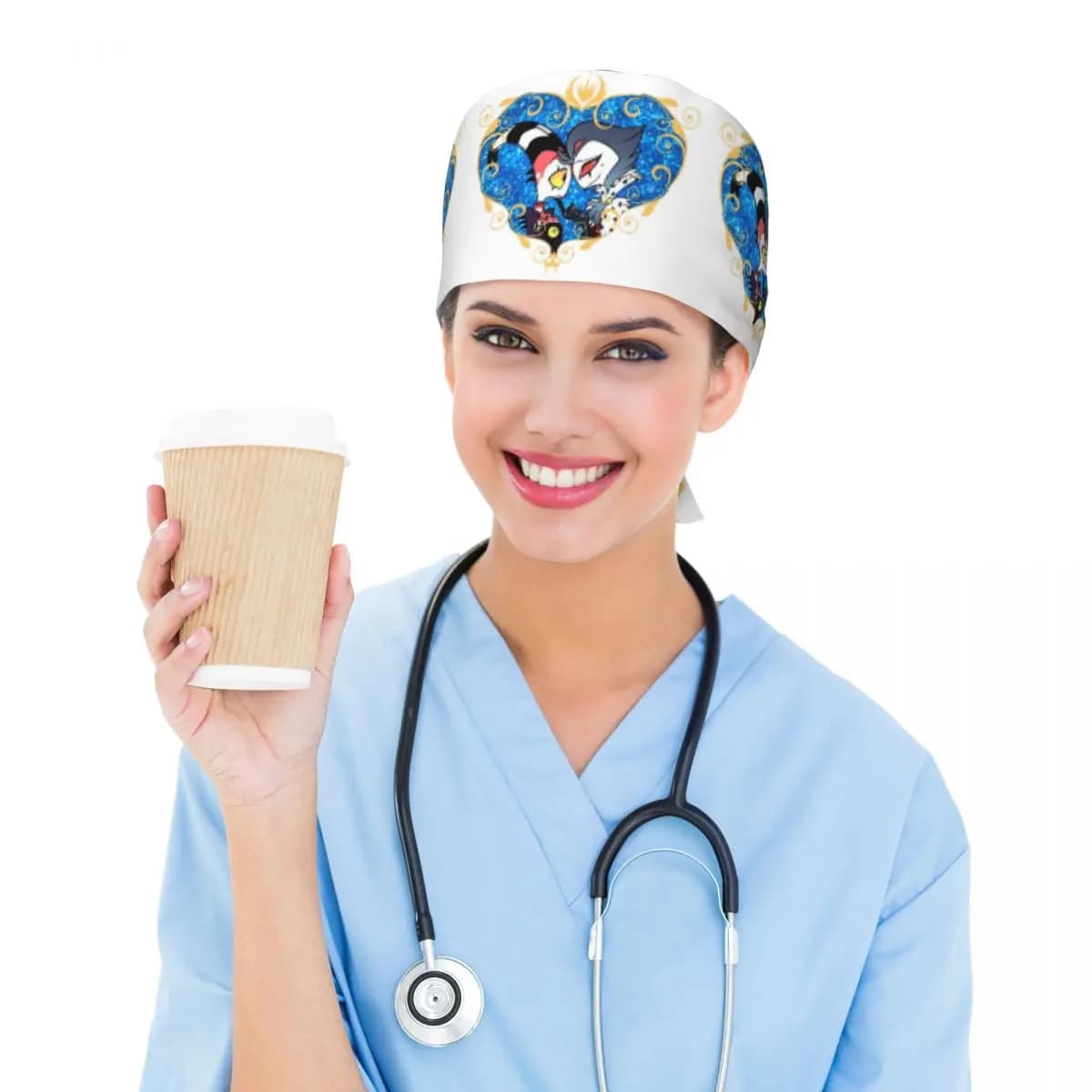 Helluva Boss Stolas And Blitzo Heart Frame Scrub Hat Doctor Working Surgical Cap Men Women Adjustable Nursing Caps for Dentist