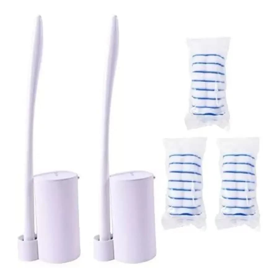 Set porta scopino per WC, bacchetta per WC, confezione da 2, detergente per WC con 24 ricariche