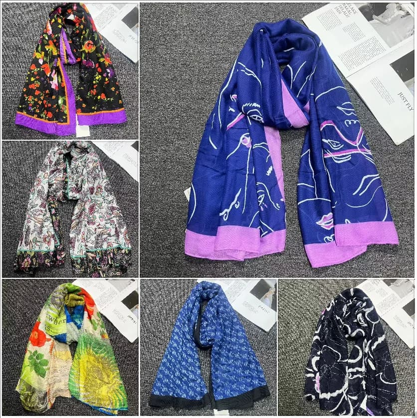 Commercio estero Ordine originale Moda spagnola Nuovo prodotto Sciarpa da donna con parasole da spiaggia all'aperto stampata con ricamo lavorato a maglia