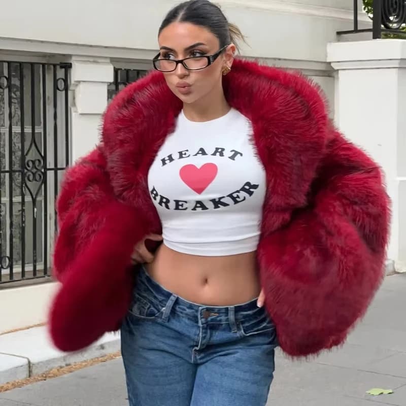 GG Hooded Coat Women Winter Jacket Red Fur Coats Long Sleeves Fluffy Jacket Fashions Artificial Fur Jackets Hot Luxury Clothing