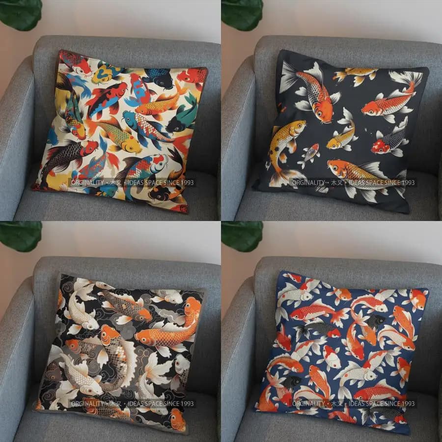 Fodera per cuscino con motivo 2D colorato a forma di pesce Koi, adatta per divano, camera da letto, auto.