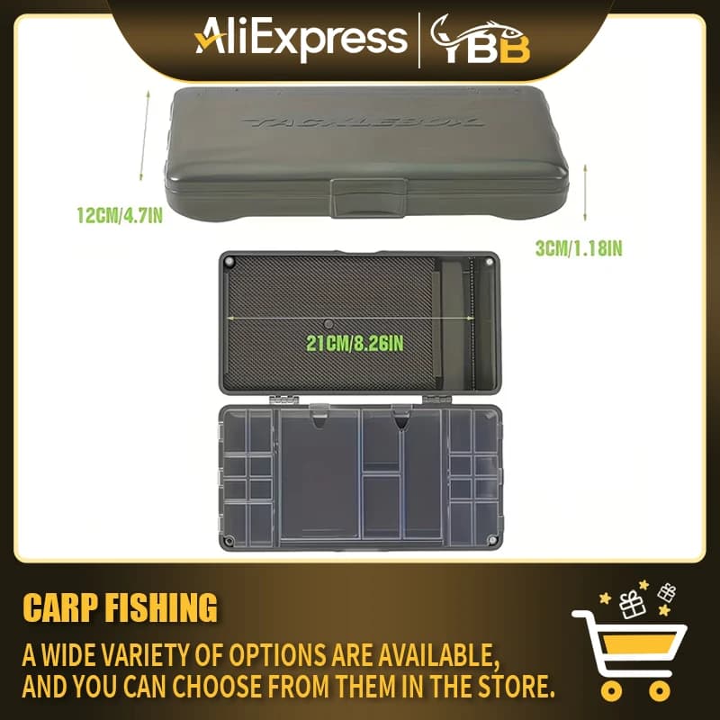 Scatola per Attrezzatura da Pesca alla Carpa con Scomparti Multipli, ABS Resistente, Chiusura Magnetica Sicura, Contiene 37 Montature e Accessori per una Pesca Organizzata
