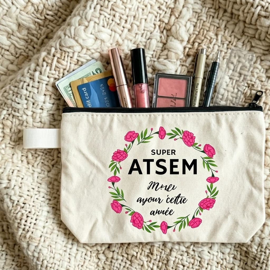 Fashion France Thank You Printed Travel Cosmetic Bag Mouth Red Envelope Pencil Case Women Bag Back to School Gift and Wallet