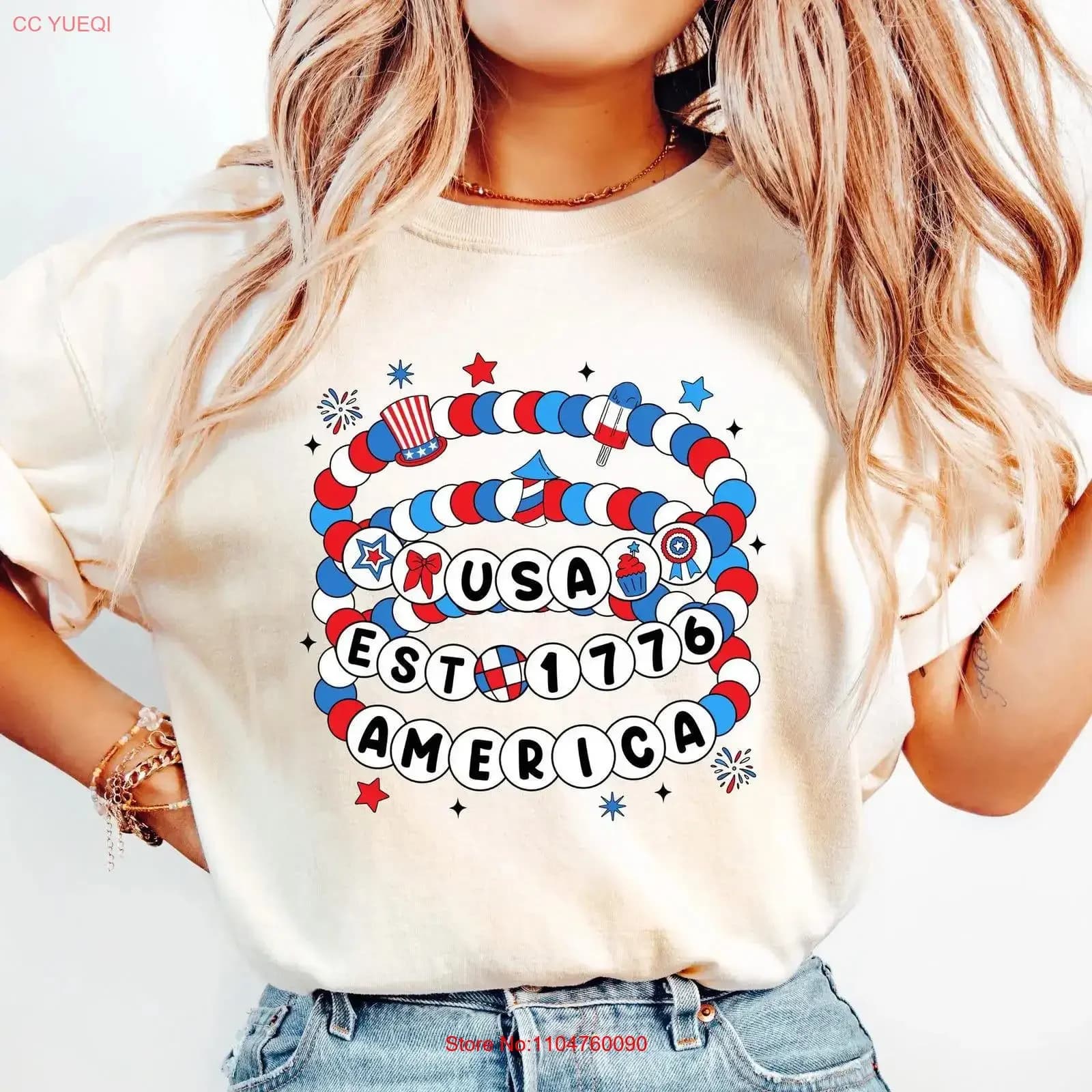 American Friendship BraceleT T Shirt 4th Of July 1776 America Crewneck Patriotic Friends Independence Day Outfit vintage
