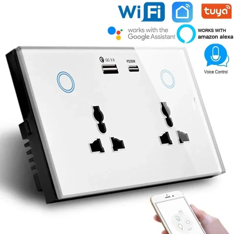 Presa a muro USB intelligente Tuya WIFI presa elettrica universale 15A interruttore tattile di alimentazione ricarica Wireless funziona con Alexa Google