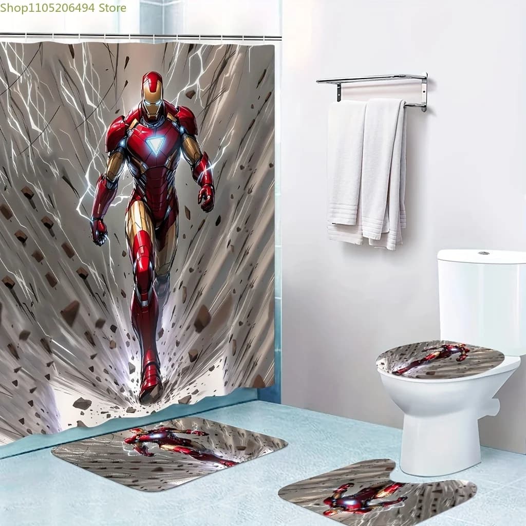 Incredibile set da bagno Spider-Man Marvel 4 pezzi! Tenda da doccia impermeabile con design web, ganci e tappetino, idea regalo per supereroi