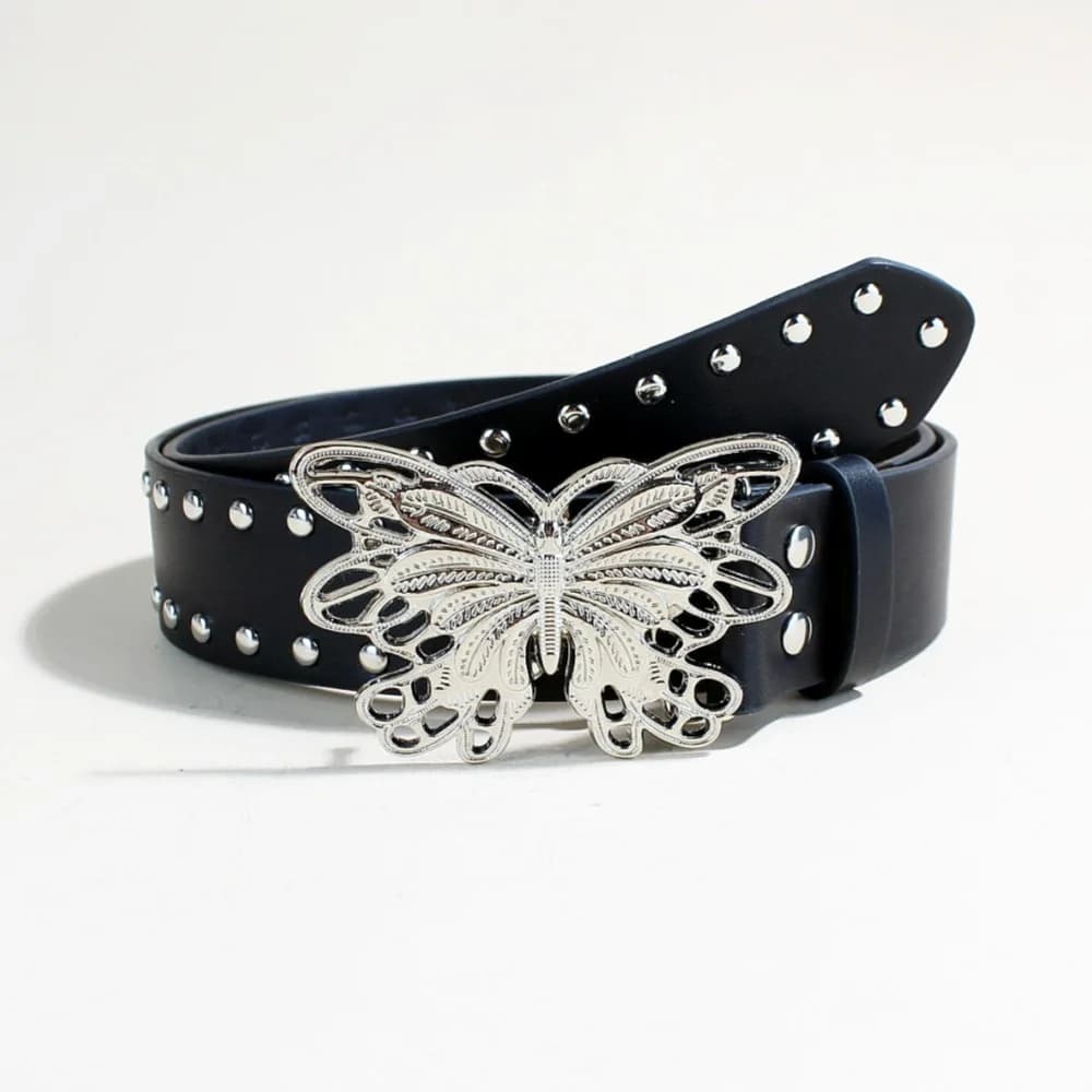 Cintura Larga da Donna Stile Punk con Borchie, Cintura Y2K di Design, Fibbia a Farfalla di Lusso, per Uomo e Donna