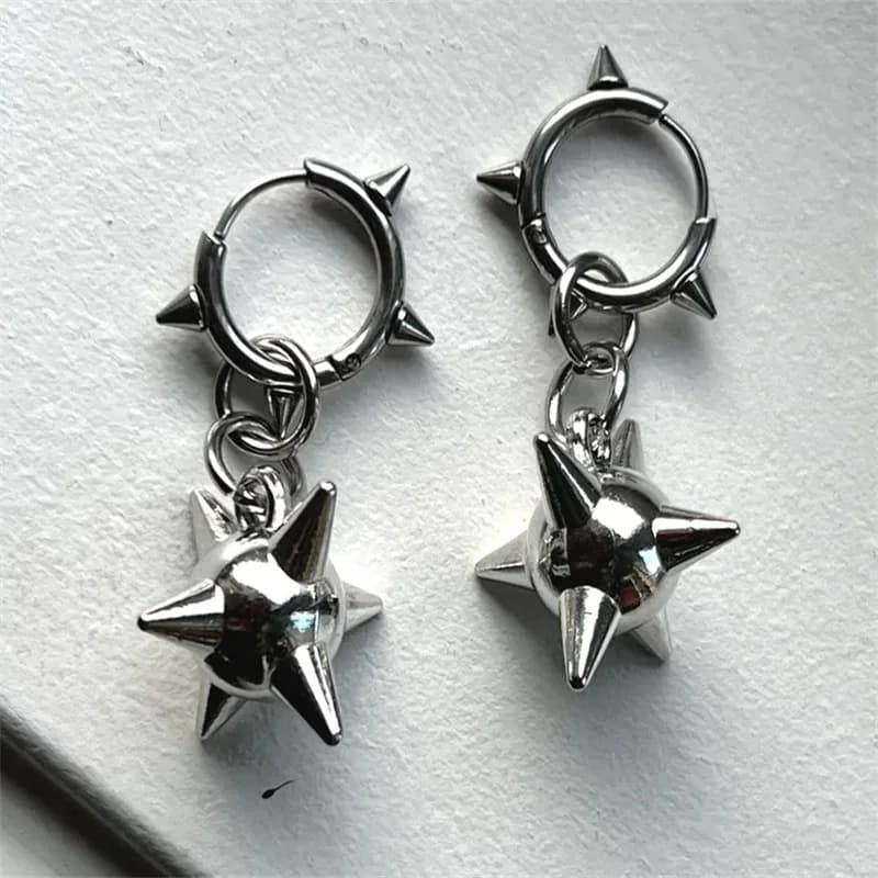 Goth Spiked Huggie Earrings Gothic Morning Star Earrings Punk Jewelry Accessories Stainless Steel Hypoallergenic Spiked Hoops