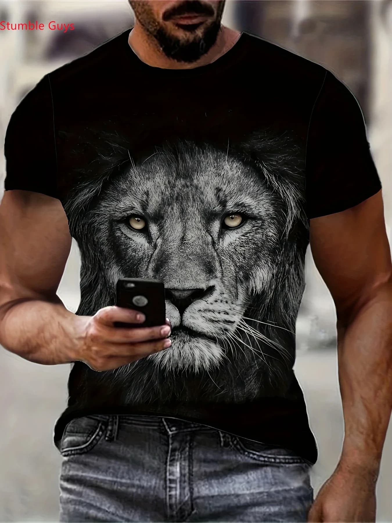 Men's Street Sport Printed T-Shirt Summer Fashion Casual Short Sleeve Quick Dry Breathable Sportswear