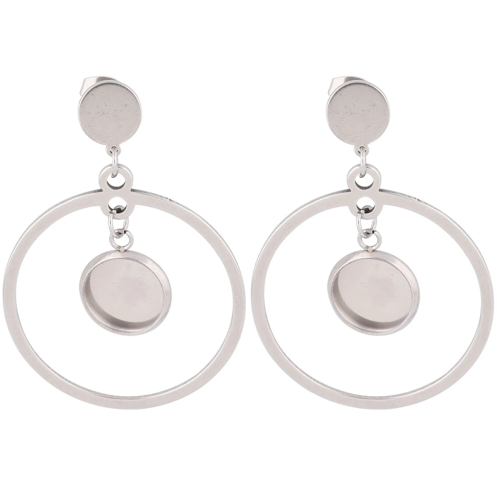 10pcs Stainless Steel Hoop Earring Base Blanks Fit 10mm Cabochon Bezel Setting Trays Diy Post Ear Findings For Jewelry Making