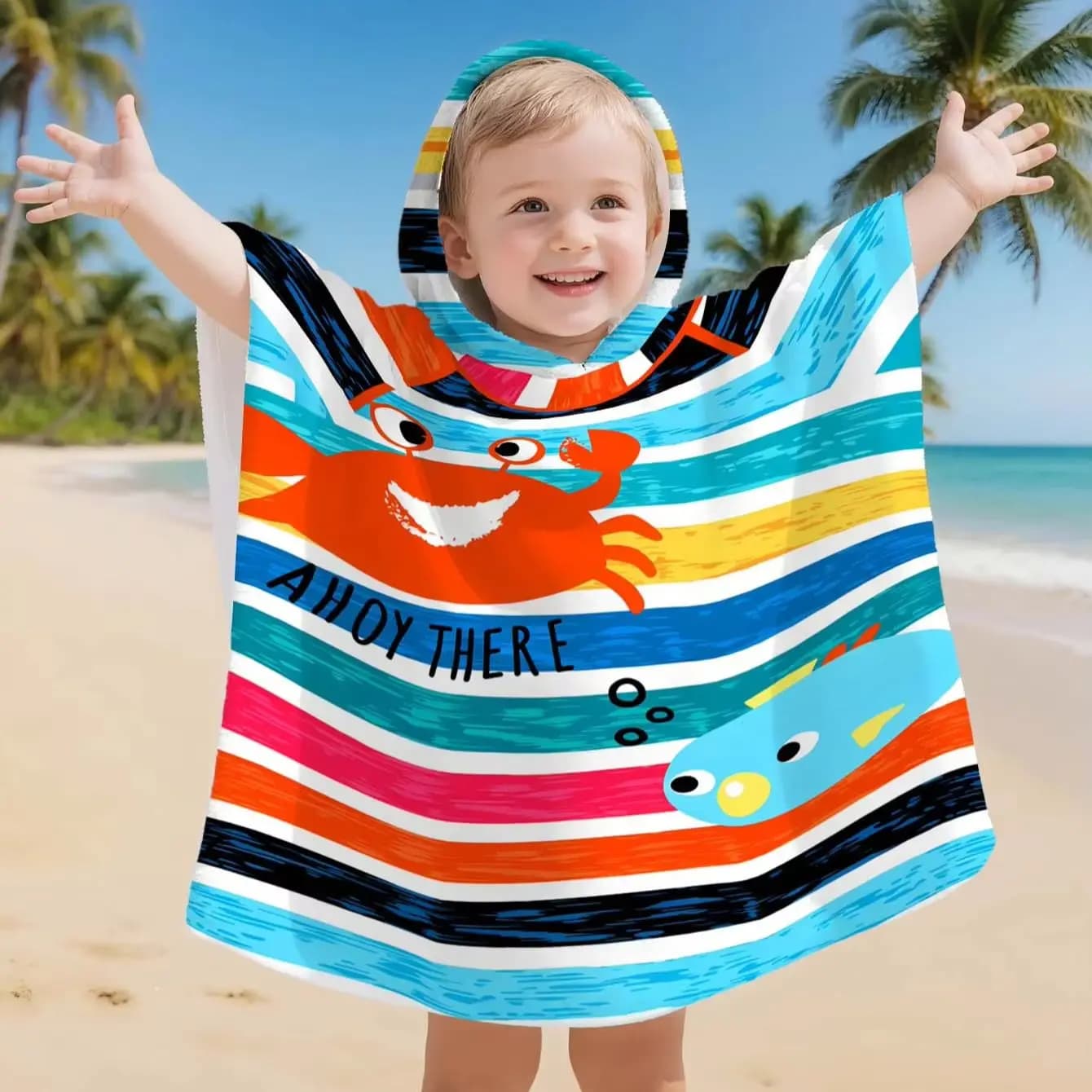 Accappatoio estivo morbido e super assorbente con bottoni laterali, adatto per spiaggia, piscina, mare, campeggio, per bambini e bambine dai 2 ai 11 anni.