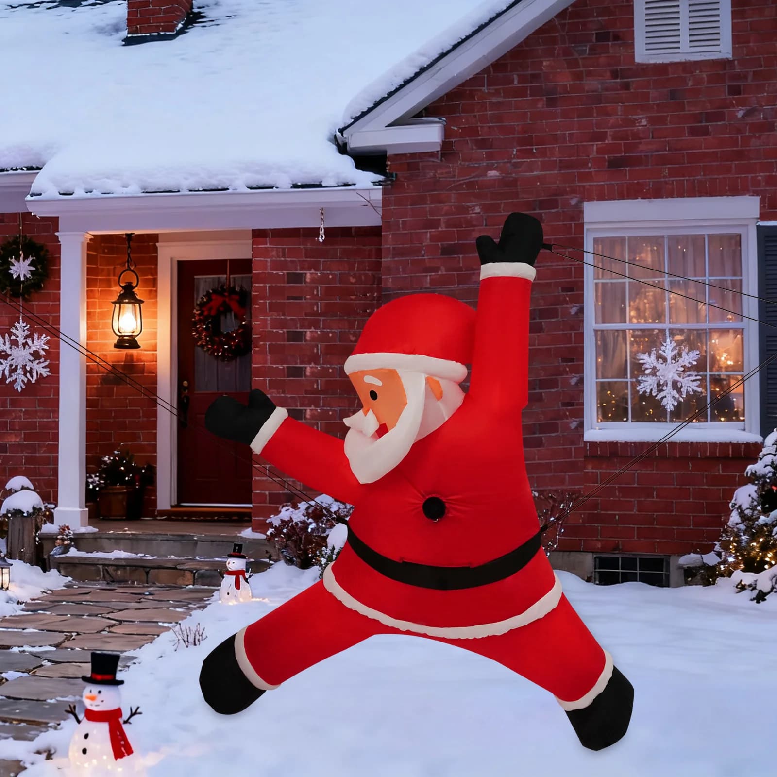 Gonfiabile natalizio sospeso da 5,91 piedi con 5 LED Zaino verde da arrampicata Babbo Natale per decorazioni natalizie per interni ed esterni