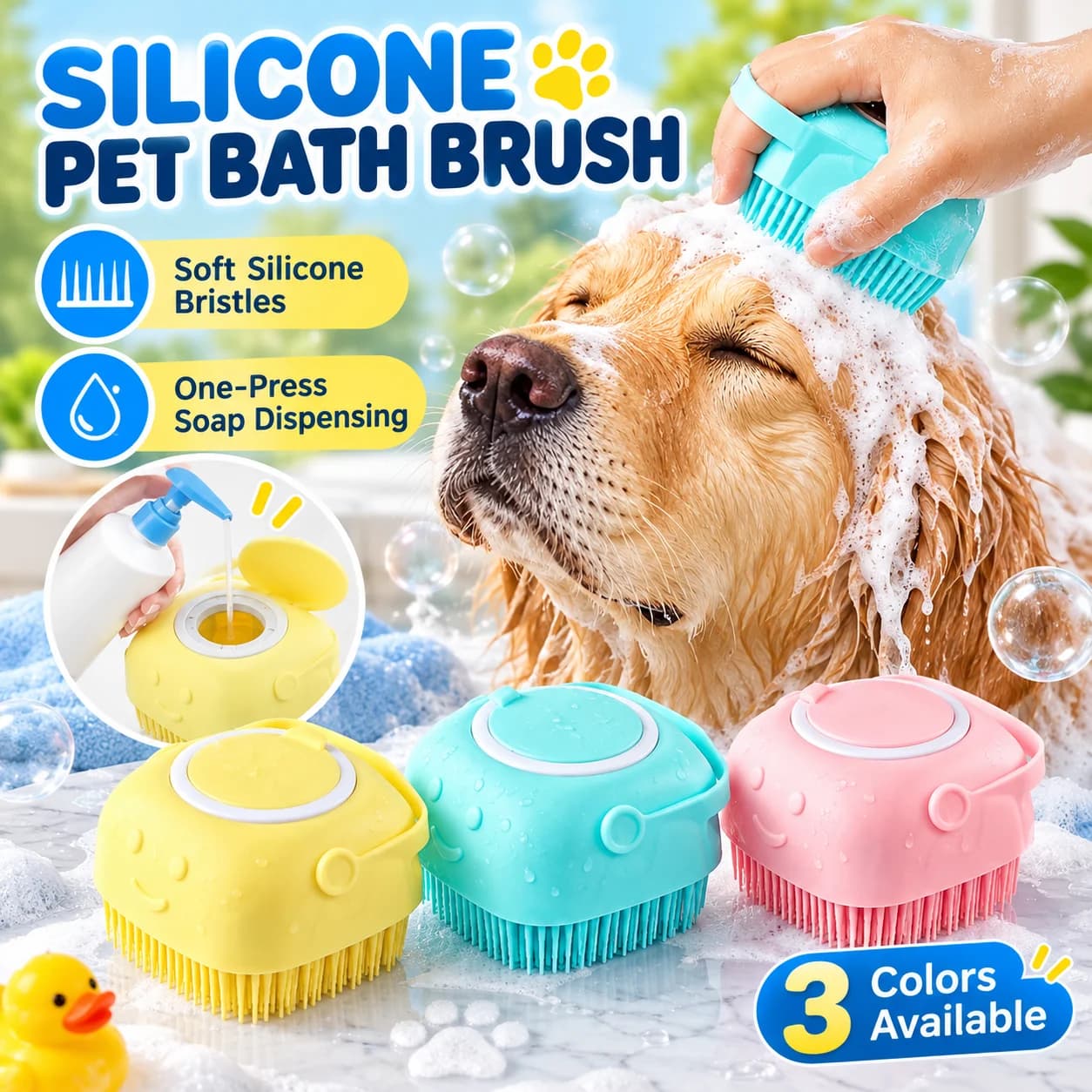 Silicone Pet Bath Brush Dog Cat Shampoo Brush Soft Scrubber Massage Grooming Brush Soap Dispenser Bathing Tool