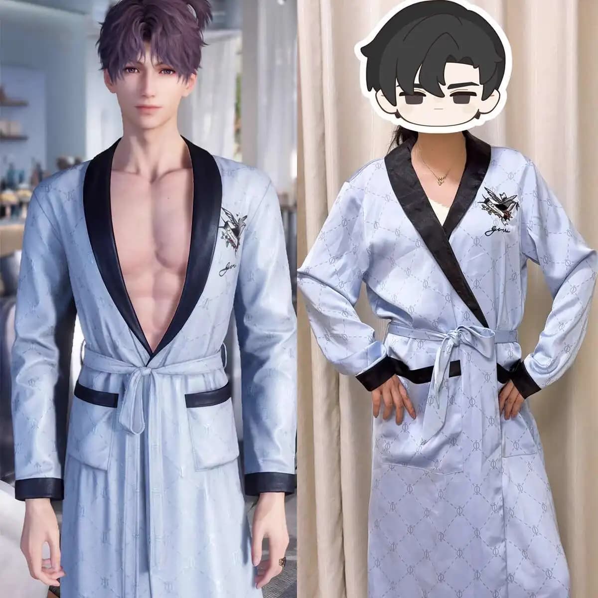 New Love And Deepspace Rafayel Qi Yu Fiesta Carnevale Halloween Cos Costumi Cosplay Pigiama Accappatoio Blu Estate
