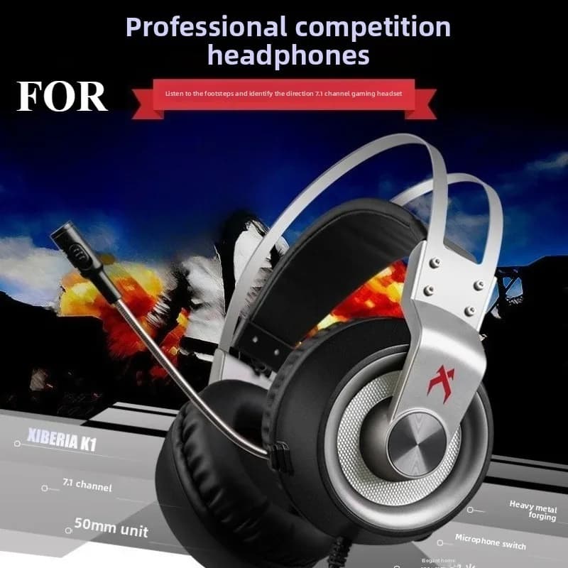 Adatto per cuffie da gioco K1USB a 7.1 canali, cuffie sportive per computer, PUBG e giochi mobile.
