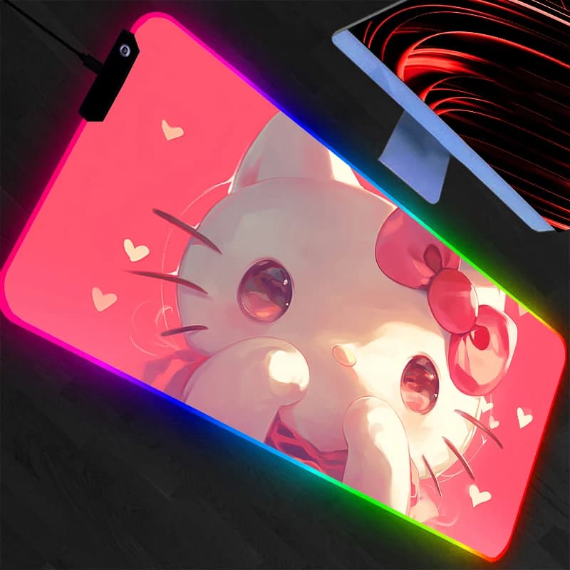 Hello Kitty RGB mouse pad, backlit rubber mat for PC, keyboard, laptop, computer, LED desk mat, game accessories, mousepad