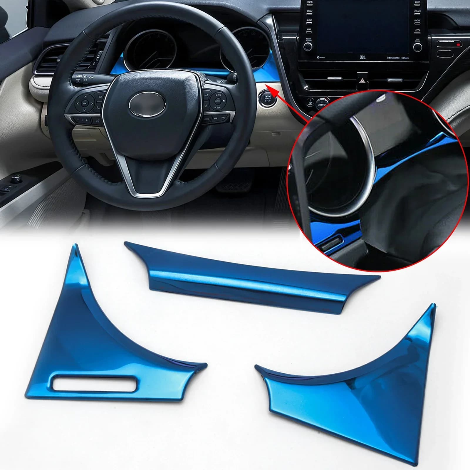 3cps Stainless Steel Blue Frame for Interior Dashboard, Cover Panel Tools, Decorative Sticker for Toyota Camry 2018-2024