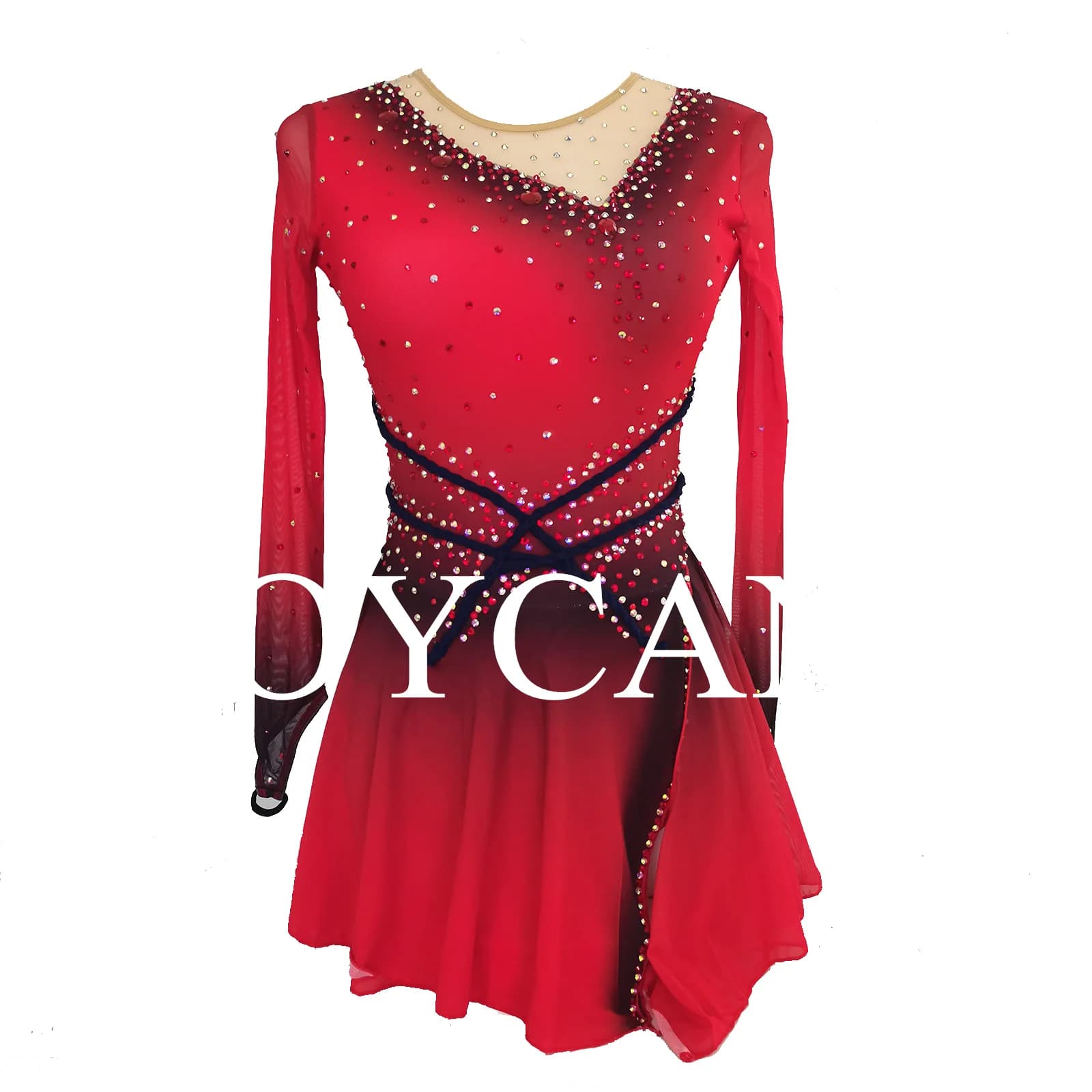 Abito da Pattinaggio Artistico JoyCan per Ragazze, Rosso in Spandex Elasticizzato, Abbigliamento da Competizione Personalizzato BD9995