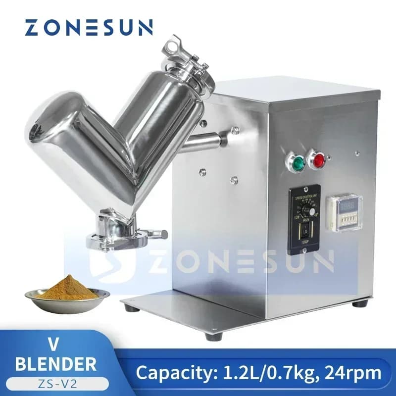 ZONESUN ZS-V2 Miscelatore per polveri frullatore V in acciaio inossidabile per polveri secche alimentari, chimici e farmaceutici