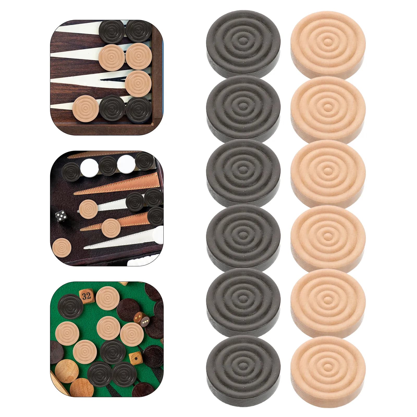 24 Pezzi in Legno Liscio con Finitura Liscia, Rotondi e Filettati, per Scacchi, Dama e Backgammon - Accessori Versatili ed Eleganti per Giochi da Tavolo