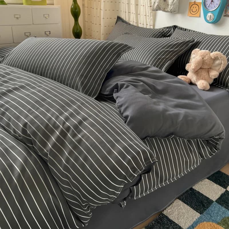 Grigie 4 Pieces Striped Bed Linen Set, Modern Bianche Braid Set with Loyalty, Soft and Breathable for All Seasons