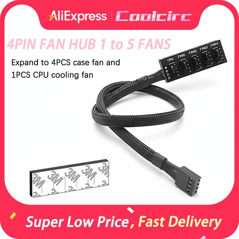 Hub ventola PWM Coolcirc da 1 a 5 canali - Splitter a 4 pin per ventole CPU e case del PC